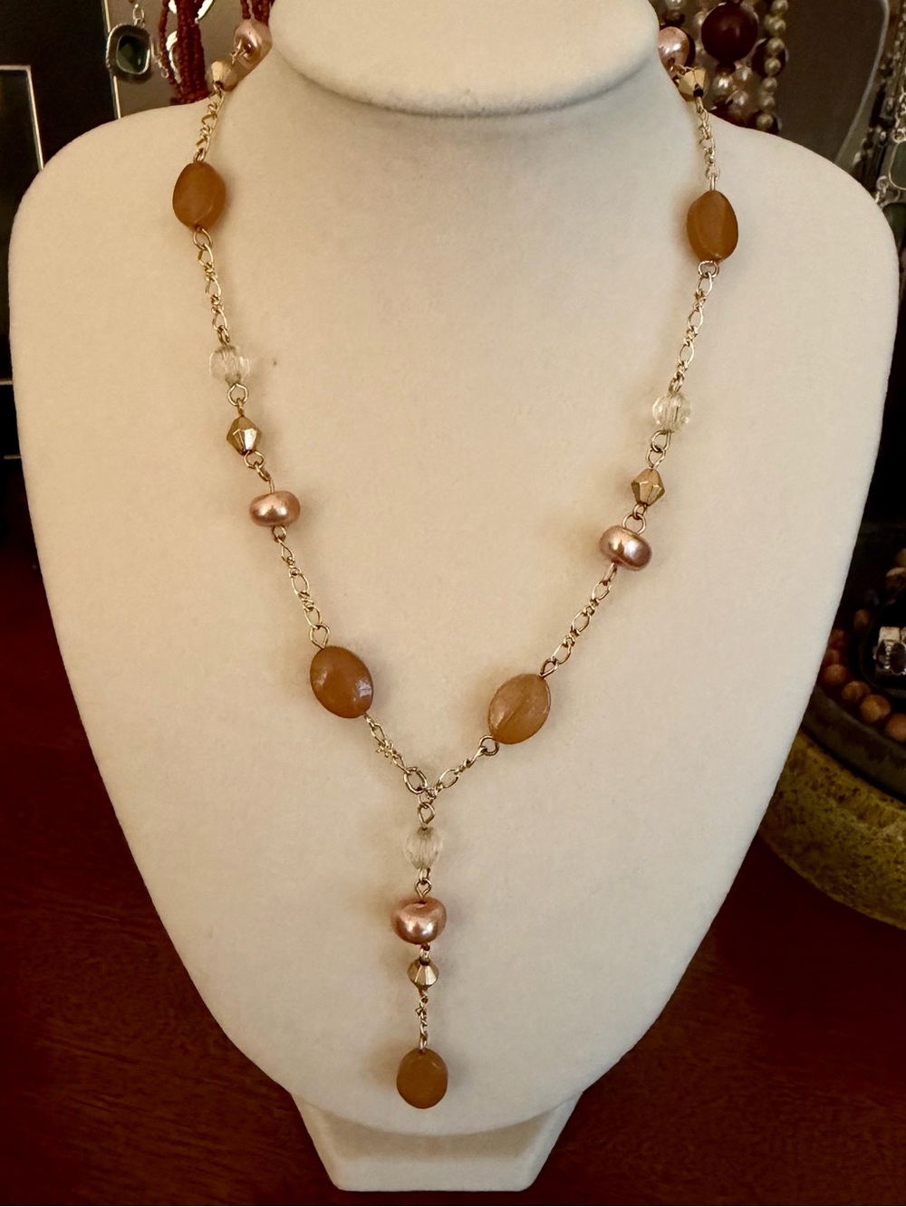 New York & Company Gold-Tone Necklace with Brown and Pink Accents